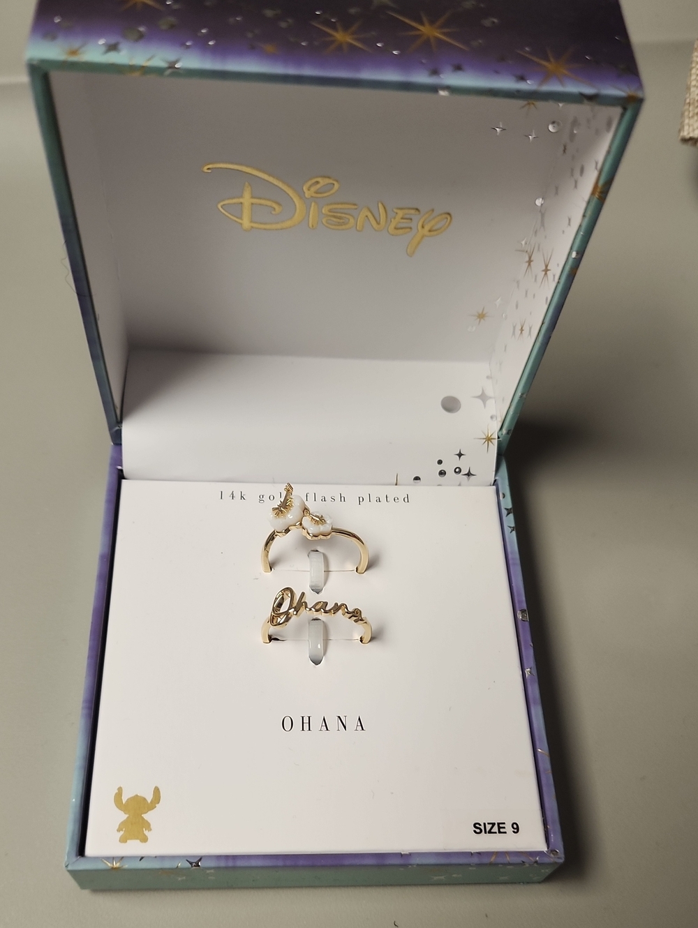 Disney Gold Ohana Script and Floral Ring Set - Gold